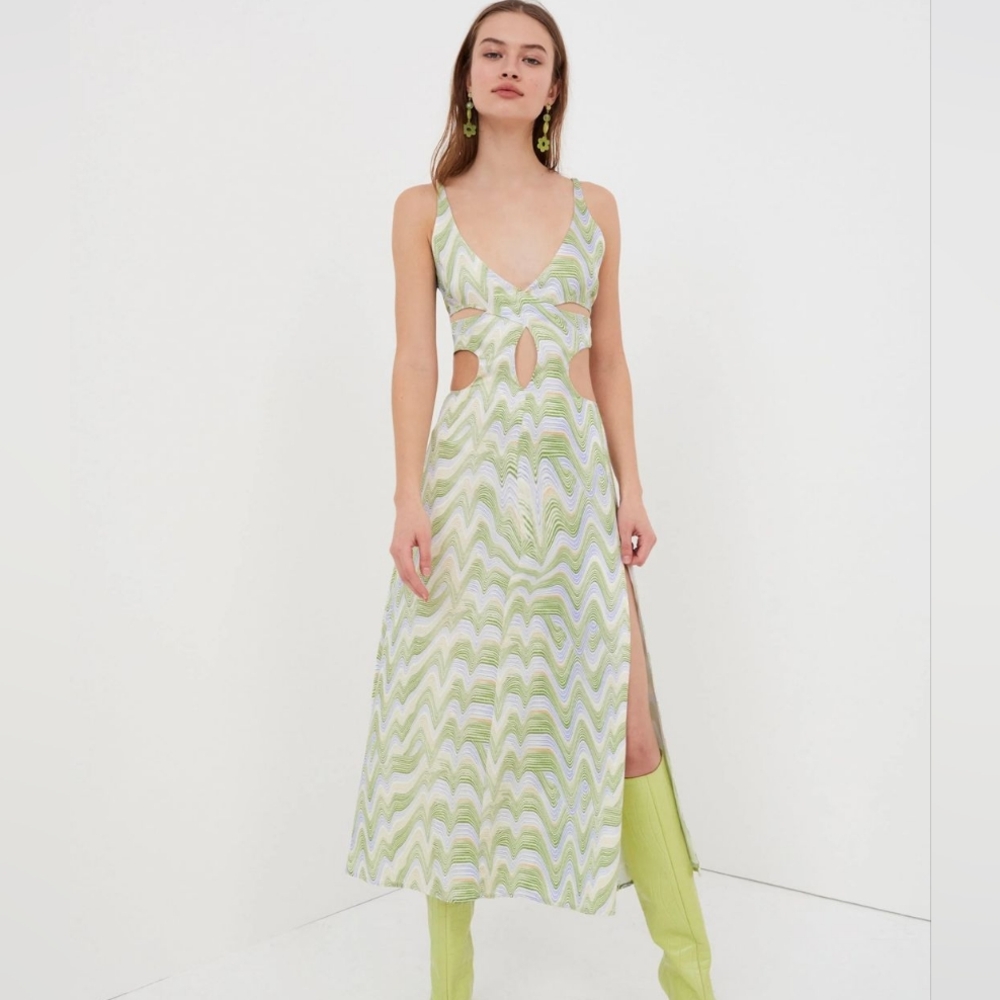 NWT - Yori Midi Dress with Cutouts and Warped Pattern, For Love and Lemons